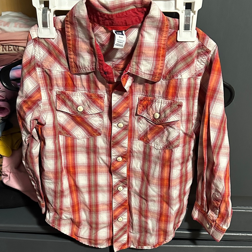 Red and White Plaid Button Down Shirt